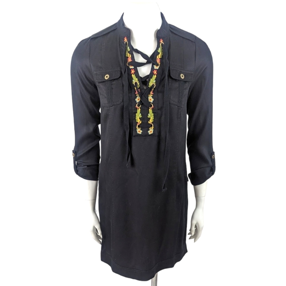 Anthropologie Holding Horses Embroidered Lace Up Dress Womens 0 Black Western